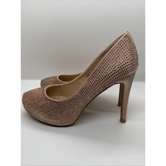 Pink Rhinestone Embellished Round Toe Stiletto Heels Pumps Size 7.5 US - Picture 3 of 15